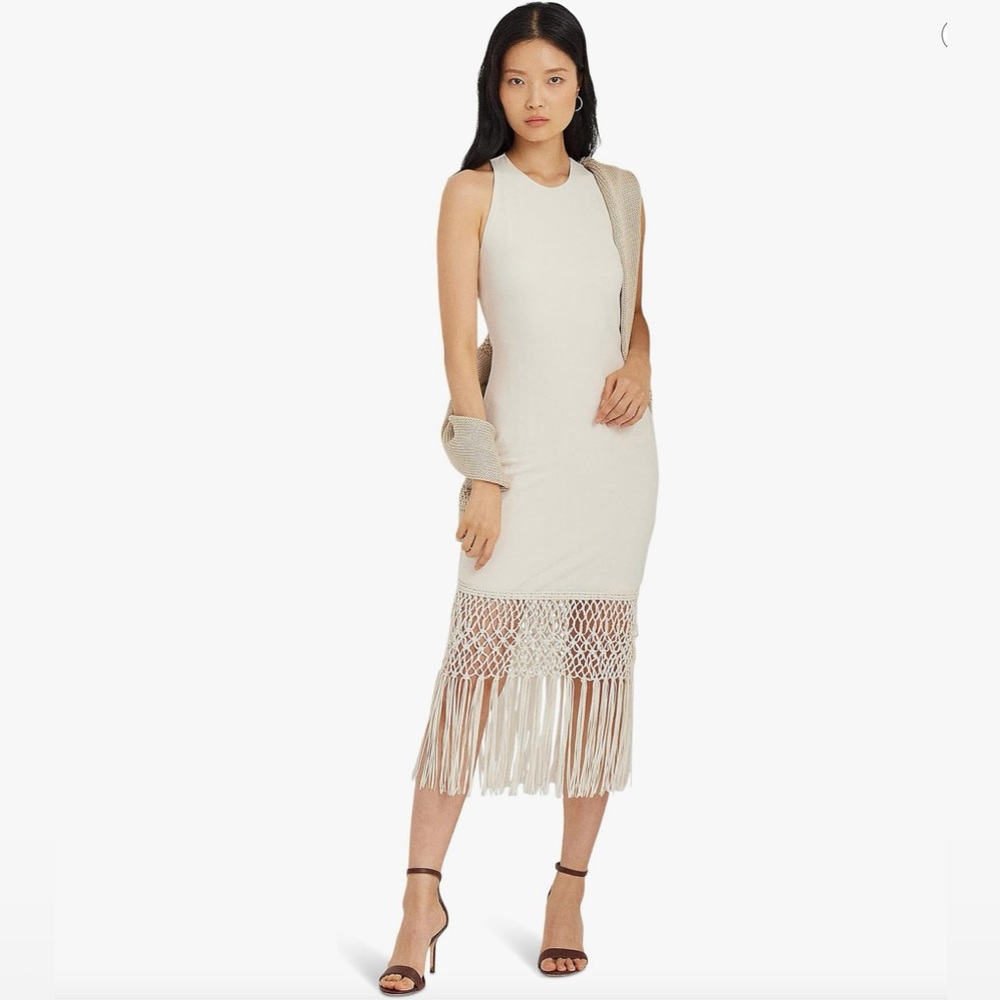 LAUREN Ralph Lauren Sleeveless Macrame Fringe Dress